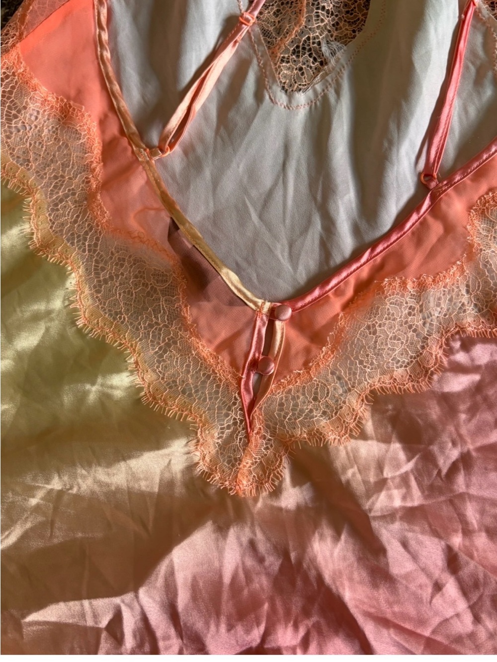 Victorias Secret Lace Trim Satin Slip Dress - Pink Ombre - Picture 6 of 9